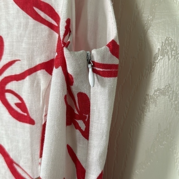 Coldwater Creek Pure Linen Fit & Flare Red White Abstract Print Dress Sz 8 - Picture 5 of 7